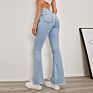 Style Women Vintage Wide Leg Boot Cut Slim Ripped Jeans High Waist Denim Flared Stretchy Pants