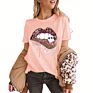 T-Shirt Women Casual Funny Graphic Leopard Lips Print T Shirts for Women OLD