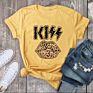 T Shirt Women Kiss Letter Print Leopard Lip round Neck Short Sleeve Woman Tee Tops Casual Female T-Shirts plus Size