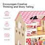 Three Floors Wooden Big Dollhouse Toy Family House with Lights, Garage and Yard Furniture Play Accessories