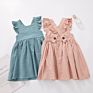 Toddler Girls Flutter Sleeve Clothing Kids Wear Plain Linen Pink Children Clothes Girl Dresses For