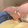 Top Alloy Asymmetric Crude Chain Pearl Glossy Heart Bracelets Women