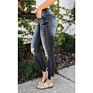 Top Women's High Elastic Ripped Skinny Jeans Button Slim Mid-Waist Jeans Women's Denim Trousers