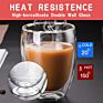 Transparent Milk Mugs 12 Oz Double Wall Clear Glass Coffee Cups with Bamboo Lid