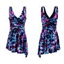 Tropical Women's Elegant V-Neck One Piece Swimsuit with Skirt, Floral Skirted Swimwear Swim Suit Cover up Dress