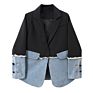 Twotwinstyle Temperament Plaid Casual Loose Patchwork Denim Colorblock Ladies Blazer
