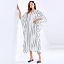 Twotwinstyle V Neck Batwing Short Sleeve Loose Oversized Striped Dress for Women
