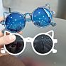 Uv 400 Children Retro Glasses Designers Novelty Little Boys Girl Age 3-8 round Cute Cat Ear Kids Sunglasses