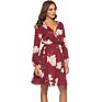 V-Neck Long Sleeve Floral Print Women Mini Dress High Waist Party Dress for Women Lady Elegant Flower Casual Dress