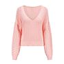 V-Neck Long Sleeve Knit Top Women Fashionable Solid Color V-Neck Womens Knit Loose Hollow-Out Sweater