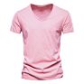 V-Neck T-Shirt Men 100% Combed Cotton Solid Short Sleeve T Shirt Men Fitness Undershirt Male Tops Tees