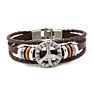 Vintage Alloy Peace Sign Multi-Layer Beaded Baided Leather Bracelets for Men Student Accessories