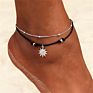 Vintage Boho Multi Layer Beads Anklets Adjustable Stainless Steel Sun Pendent Anklet for Women Jewelry