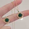 Vintage Stainless Steel Jewelry Natural Jade Bridal Jewelry Set Micro Paved Cz Green Gemstone Emerald Necklace Ring Earrings Set