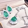 Vintage Water Drop Stud Earrings Green Cubic Zircon Luxury Pendant Necklace for Women Wedding Engagement Bridal Jewelry Gift