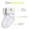 White Boys Baptism Christening Socks with Cross Embroidery