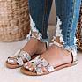 Woman European and American Sandals Flat Bottom Women's Button Slippers Sandals