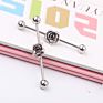 Woman Silver Plated Rose Flower Unisex Long Earrings Stainless Steel Body Piercing Jewelry Ear Studs Industrial Barbell
