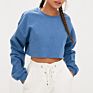 Women Blank Unbranded Edged Crop Top Crewnecks Sweatshirt Cotton French Terry Sweatshirt