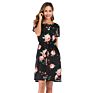 Women Casual Drawstring Dress with Pockets Floral Short Sleeve Dress