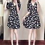 Women Lady Girls Women Short Sleeve Floral Printing Dresses V-Neck Casual Dress