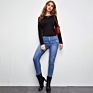 Women O Neck Long Sleeved Hollow Backless Lace up Top T Shirt Black Breathable Shirt Blouse