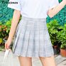 Women Plaid Skirt High Waist Stitching Student Pleated Skirts Cute Sweet Girls Dance Mini Skirt