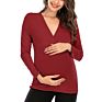 Women Pregnant Nursing Maternity V-Neck Long Sleeve Tops Solid Blouse Casual Breastfeeding Clothes Blusas De Embarazadas