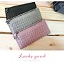 Women Pu Leather Business Casual Zipper Wallet Hand Made Weave Purse