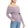 Women Snow Bunny Long Sleeve Off-The-Shoulder Knit Pull- on Top Blouse Top Female
