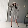 Women Solid Color Long Sleeve Crewneck Fleece Pullover Sweatshirt Dress with Ruffle