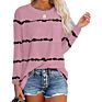 Women Style Tops Striped O-Neck T Shirt Splicing Long Sleeve Top Female Loose Tee Shirts