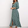 Women V Neck Long Shirt Dress Autumn Floral Print Three Quarter Sleeve Split Dress Casual Button Boho Maxi Dresses