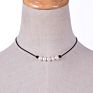 Women White 3 Cultured Freshwater Pearls Choker Necklace on Genuine Leather Cord Knotted Jewelry