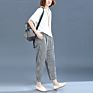 Women's and Art Large Size Elastic Waist Loose Wild Lattice Nine-Point Harem Casual Trousers
