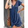 Women's Casual Short Sleeve V-Neck T-Shirt Dress Twisted Hem