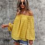 Women's Lantern Long Sleeve off the Shoulder Swiss Dot Casual Tops Loose Blouses