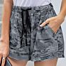 Womens Shorts Leopard Pants Casual High Waisted Drawstring Pocketed Short Shorts