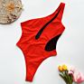 Womens Solid One Piece Swimwear Ywcs-6066 One Piece Swimsuit Mesh Bikini One Shoulder Red Swimsuit Bikini Set