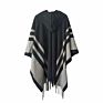 Womens Stripe Cardigan Shawls Poncho Capes Tassel Cashmere Ladies Blanket Hooded Shawl Poncho