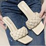 Women's Weave Pumps External Wear High Heels Ladies Solid Color Open Toe Square Women's Head Slippers