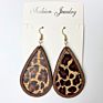 Wood Leopard Leather Hoop Earrings Water Drop Color Leather Wood Hoop Earrings Ins Earrings Gift