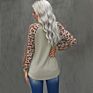 Zacavia Autumn Leopard Print Stitching Long Sleeve Basic Sweatshirt Women's Casual V-Neck Pullover Top