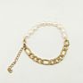 100% Nature Freshwater Pearl Bracelet , 6.5-9.5 Mm Baroque Pearl Bracelet Mixed with Stainless Steel Chain ,18K Gold Plating