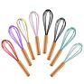 10 Inch Manual Balloon Wire Egg Beater Egg Frother Blending Silicone Whisking Whisk with Wooden Handle