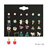 12 Pairs/Set Cute Lovely Mixed Small Enamel Owl Resin Flower Stud Earrings Set