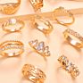 12Pcs Set Flower Star Knuckle Ring Gold Plated Rings Boho Gold Plated Link Chain Crystal Rose for Woman