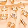 12Pcs Set Flower Star Knuckle Ring Gold Plated Rings Boho Gold Plated Link Chain Crystal Rose for Woman