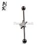 14 Gauge Black Titanium Anodized 3D Logo Industrial Barbell Body Jewelry