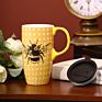 17Oz. Yellow Bees Tall Coffee Cup Ceramic Mug Porcelain Latte Tea Cup with Lid